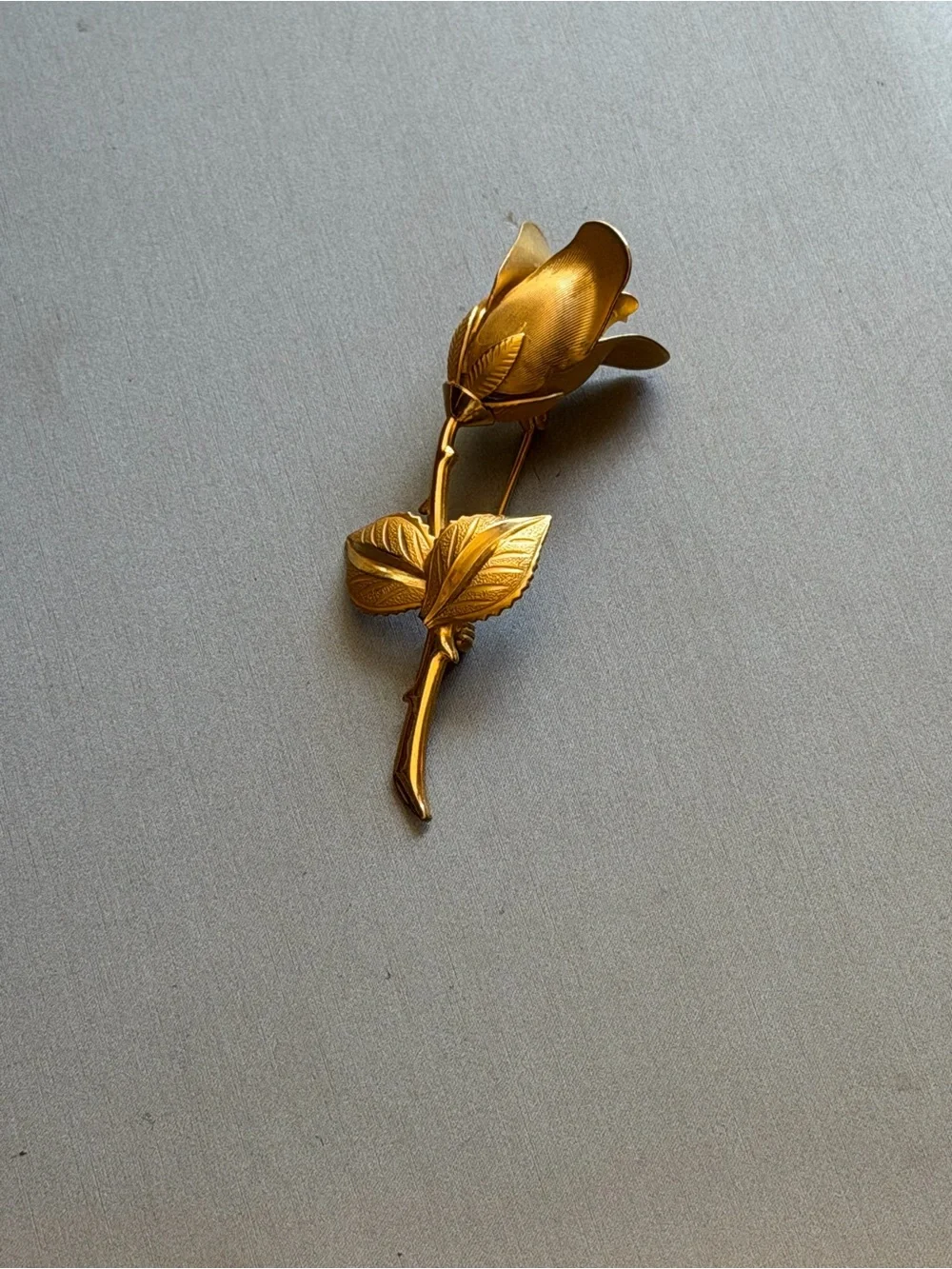 Gold Tone Rosebud Long Stem Brooch